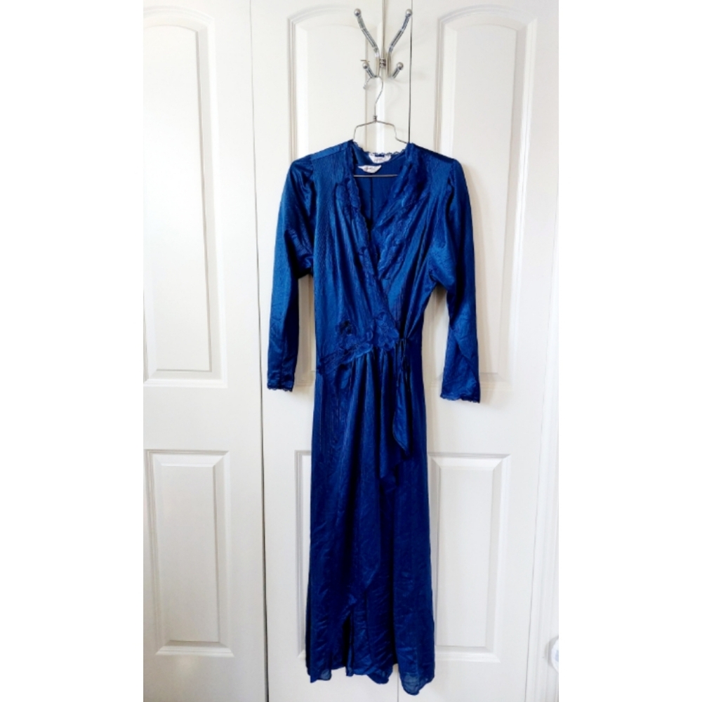 2pc Vintage Blue Nightgown & Robe size Large Henson‎ Kickernick Boudoir